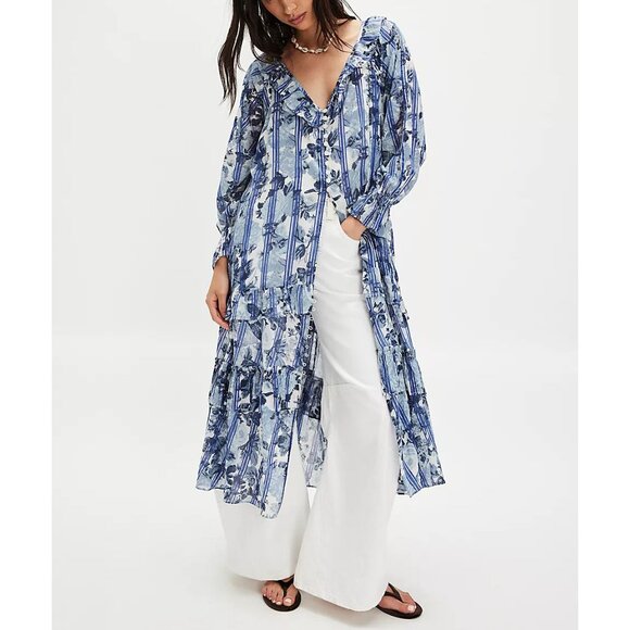 🆕 FREE PEOPLE Garden Wonders Maxi Dress / Blue Combo - Picture 5 of 10